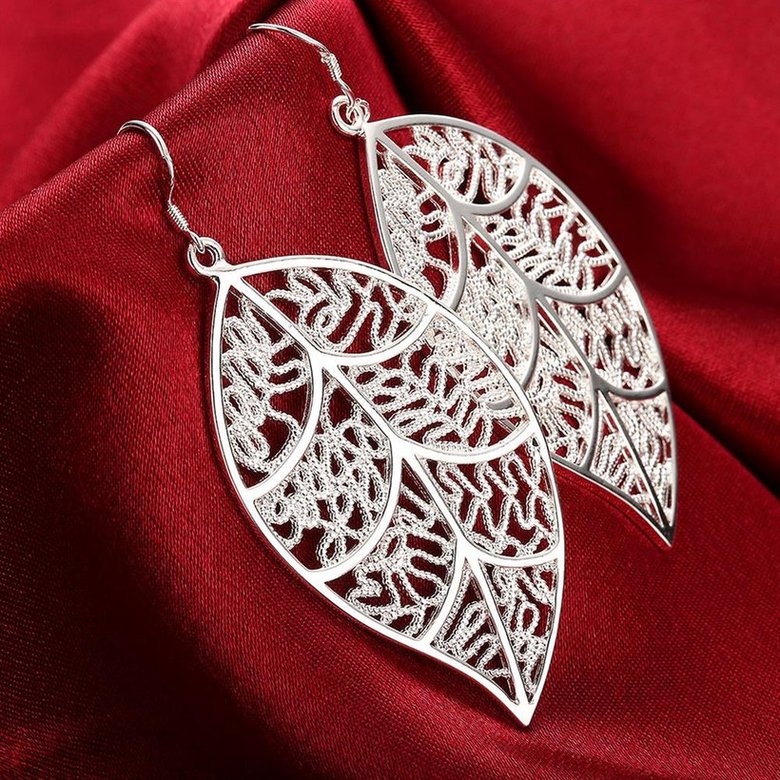 Wholesale Romantic Silver Plated Dangle Earring simple design big leaf hollow earring jewelry  TGSPDE223 3