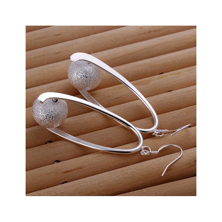 Wholesale Classic Silver Ball Dangle Earring Long twist Sanding Ball Earring For Women Wedding Fashion Jewelry TGSPDE224 2