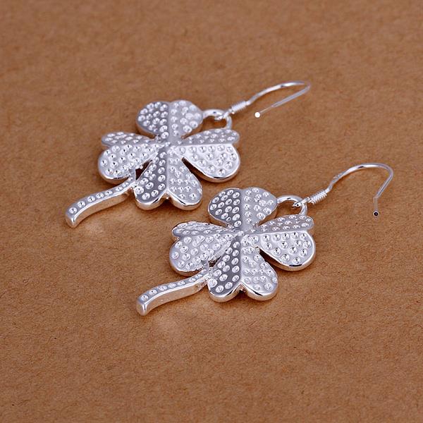 Wholesale Romantic Silver Plated Dangle Earring for women simple design four leaf clover earring   TGSPDE229 0