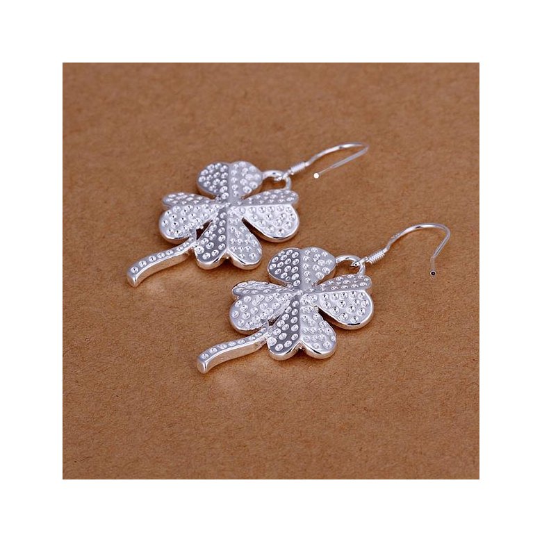 Wholesale Romantic Silver Plated Dangle Earring for women simple design four leaf clover earring   TGSPDE229 0