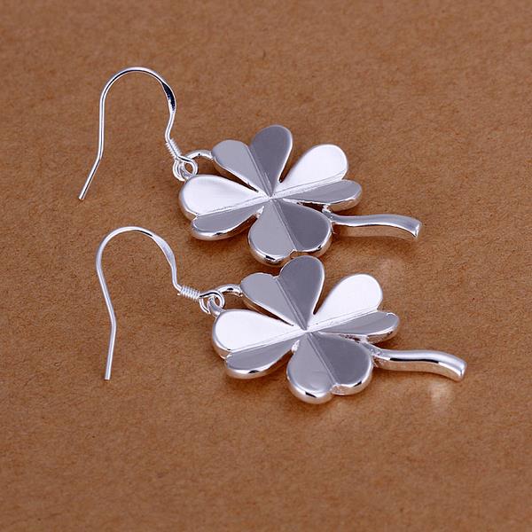 Wholesale Romantic Silver Plated Dangle Earring for women simple design four leaf clover earring   TGSPDE229 2
