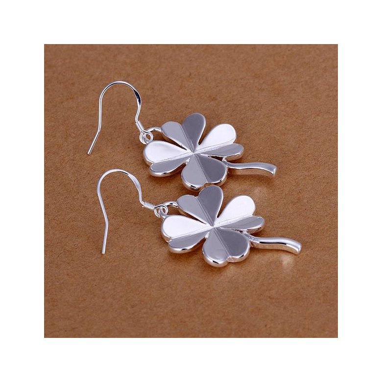 Wholesale Romantic Silver Plated Dangle Earring for women simple design four leaf clover earring   TGSPDE229 2