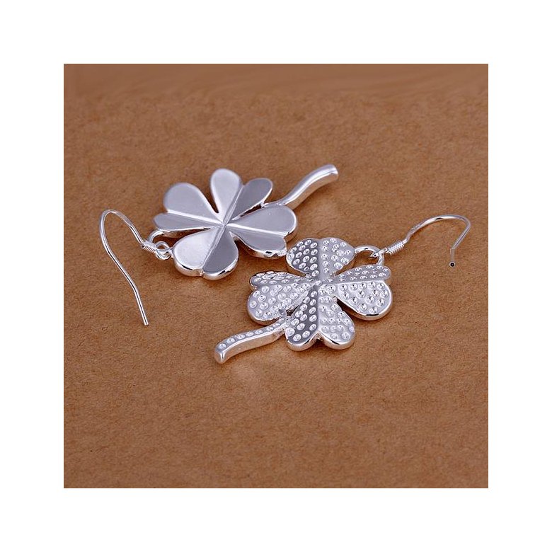 Wholesale Romantic Silver Plated Dangle Earring for women simple design four leaf clover earring   TGSPDE229 3