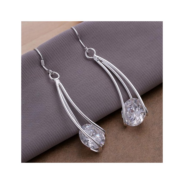 Wholesale Trendy Silver curved Dangle Earring High Quality Woman Fashion Earrings Retro Long Cubic Zirconia Pop Hook Earrings TGSPDE233 0