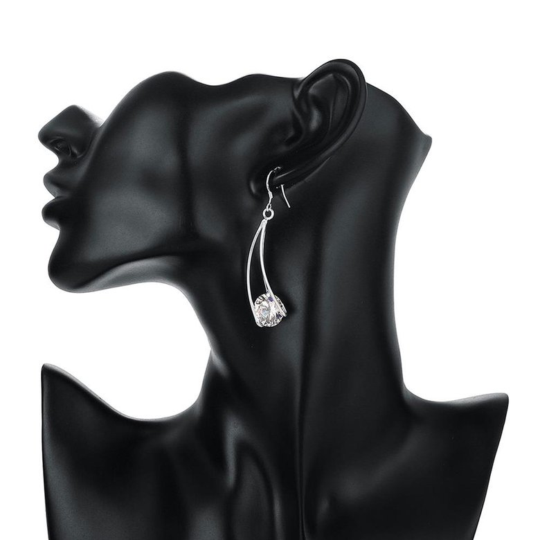 Wholesale Trendy Silver curved Dangle Earring High Quality Woman Fashion Earrings Retro Long Cubic Zirconia Pop Hook Earrings TGSPDE233 4