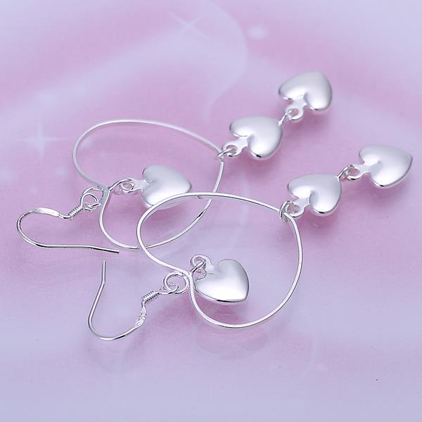 Wholesale Romantic Korean style Silver plated 3 Solid Heart Vintage Long Tassel Dangle Earrings For Women Engagement Wedding Jewelry TGSPDE242 0
