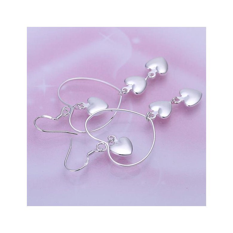 Wholesale Romantic Korean style Silver plated 3 Solid Heart Vintage Long Tassel Dangle Earrings For Women Engagement Wedding Jewelry TGSPDE242 0