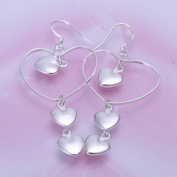 Wholesale Romantic Korean style Silver plated 3 Solid Heart Vintage Long Tassel Dangle Earrings For Women Engagement Wedding Jewelry TGSPDE242 1