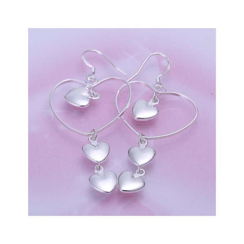 Wholesale Romantic Korean style Silver plated 3 Solid Heart Vintage Long Tassel Dangle Earrings For Women Engagement Wedding Jewelry TGSPDE242 1