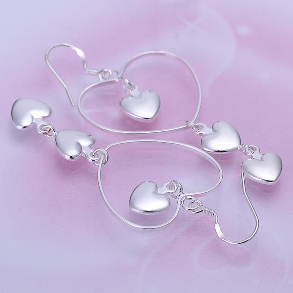 Wholesale Romantic Korean style Silver plated 3 Solid Heart Vintage Long Tassel Dangle Earrings For Women Engagement Wedding Jewelry TGSPDE242 2