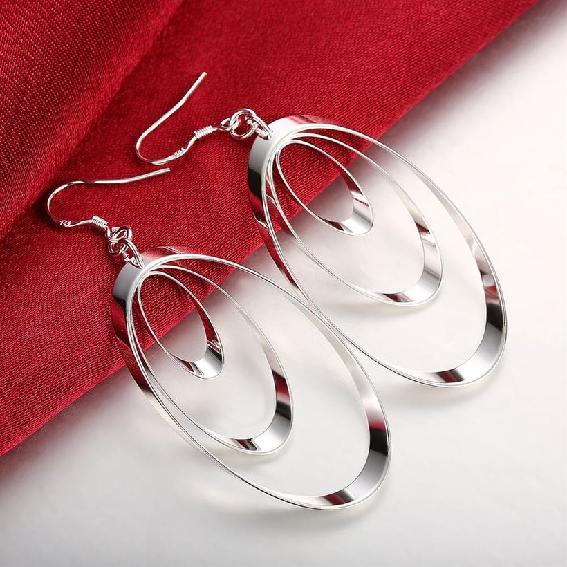 Wholesale Romantic Silver Round Dangle Earring Three Circle Drop Earrings For Women Wedding Fashion Jewelry TGSPDE244 1