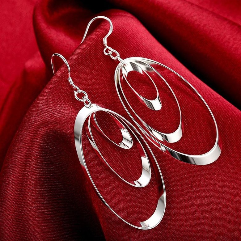 Wholesale Romantic Silver Round Dangle Earring Three Circle Drop Earrings For Women Wedding Fashion Jewelry TGSPDE244 3