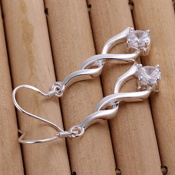 Wholesale Trendy Silver Plated zircon Dangle Earring High Quality Twist Long Drop wedding party Earring Jewelry TGSPDE246 0