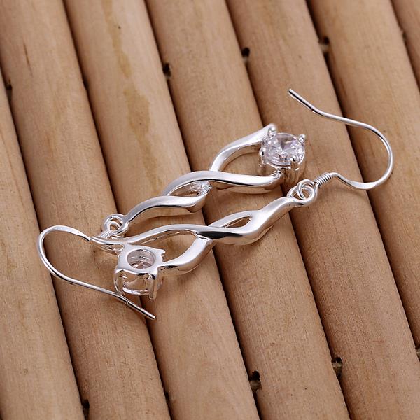 Wholesale Trendy Silver Plated zircon Dangle Earring High Quality Twist Long Drop wedding party Earring Jewelry TGSPDE246 1