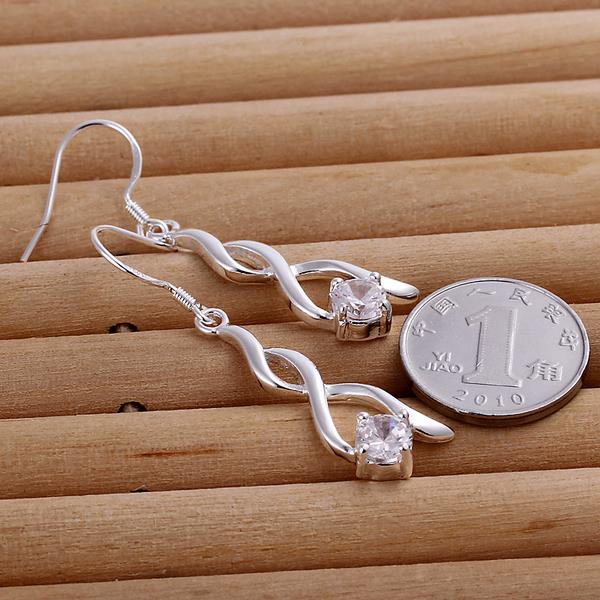 Wholesale Trendy Silver Plated zircon Dangle Earring High Quality Twist Long Drop wedding party Earring Jewelry TGSPDE246 2
