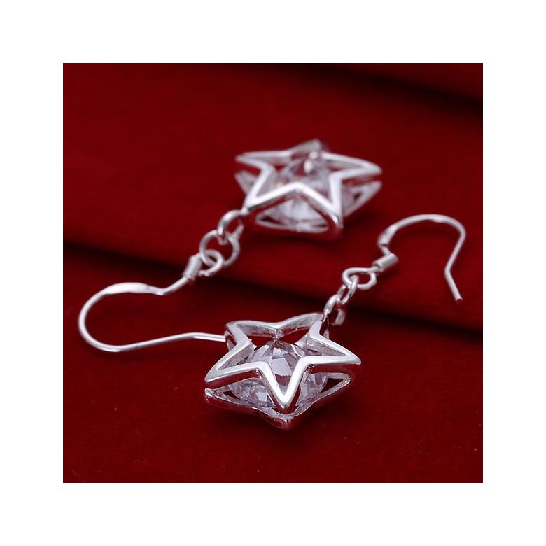 Wholesale New Arrival Crystal Star dangle Earrings for Women Girls Fashion CZ Zircon Silver Color Five Pointed Star Earrings Party Jewelry TGSPDE254 0