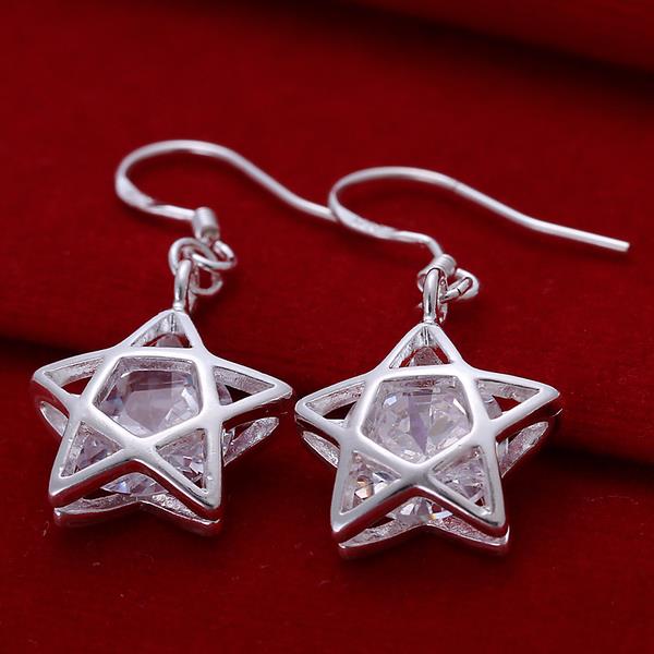 Wholesale New Arrival Crystal Star dangle Earrings for Women Girls Fashion CZ Zircon Silver Color Five Pointed Star Earrings Party Jewelry TGSPDE254 1