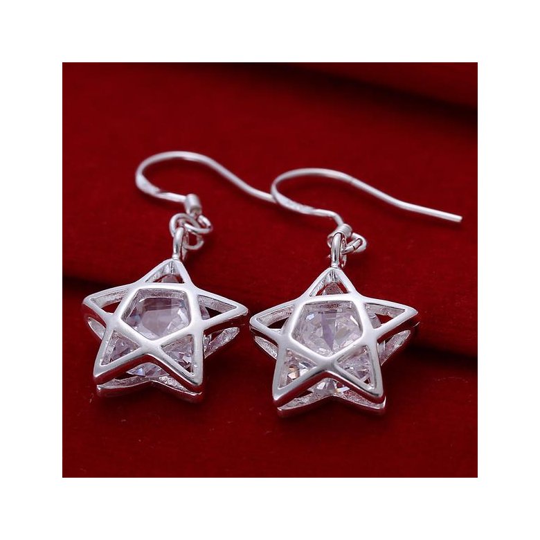 Wholesale New Arrival Crystal Star dangle Earrings for Women Girls Fashion CZ Zircon Silver Color Five Pointed Star Earrings Party Jewelry TGSPDE254 1