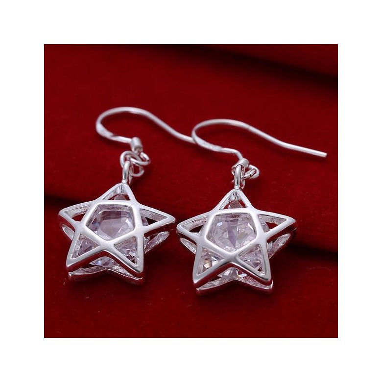 Wholesale New Arrival Crystal Star dangle Earrings for Women Girls Fashion CZ Zircon Silver Color Five Pointed Star Earrings Party Jewelry TGSPDE254 1