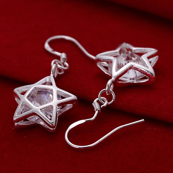 Wholesale New Arrival Crystal Star dangle Earrings for Women Girls Fashion CZ Zircon Silver Color Five Pointed Star Earrings Party Jewelry TGSPDE254 2