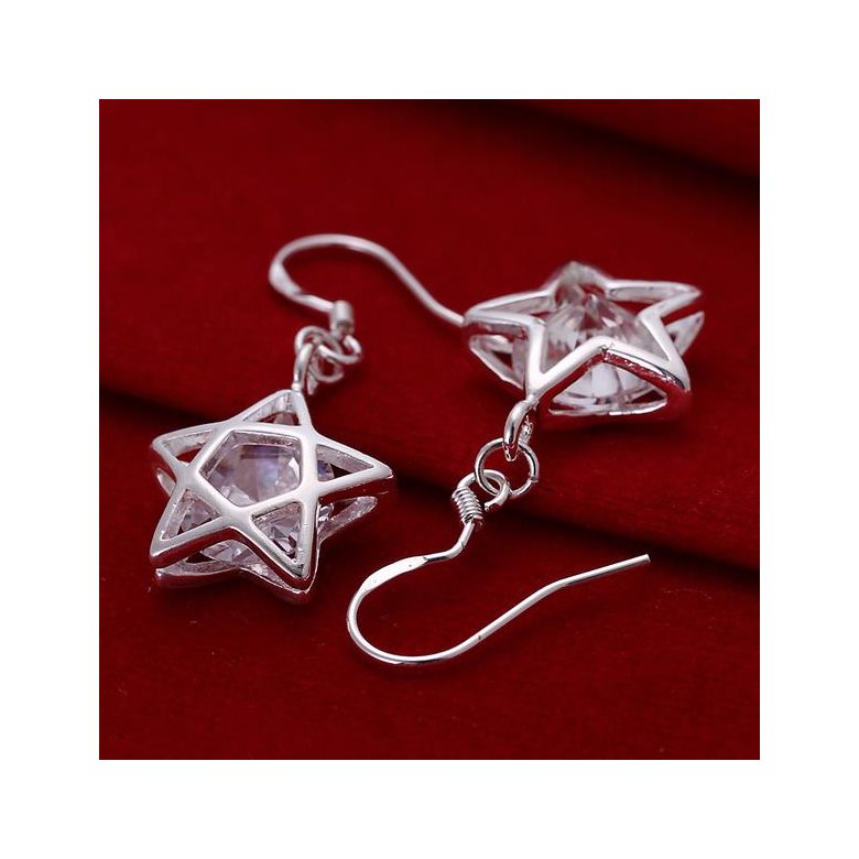 Wholesale New Arrival Crystal Star dangle Earrings for Women Girls Fashion CZ Zircon Silver Color Five Pointed Star Earrings Party Jewelry TGSPDE254 2