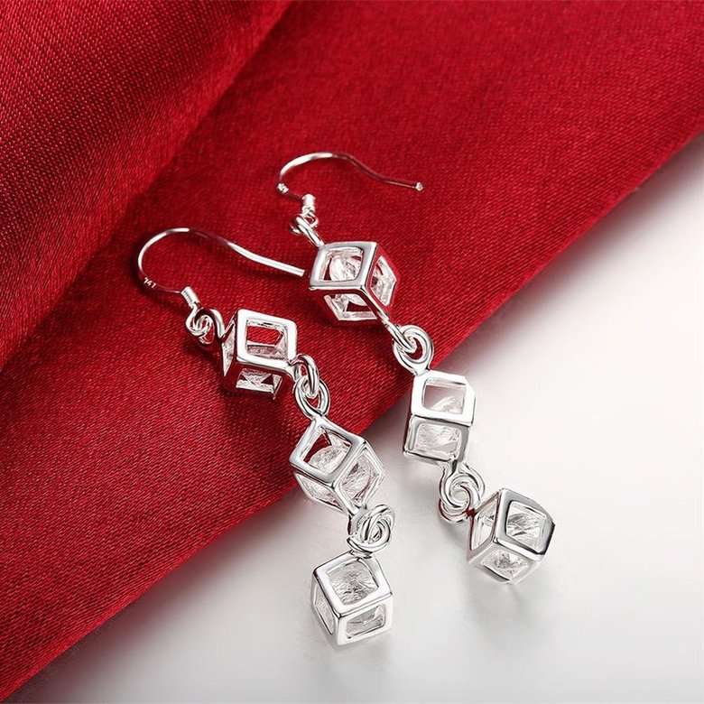 Wholesale Trendy Silver Geometric CZ Dangle Earring hot sale sparking cubic Elegant Long for Women Ear delicate cute Earings TGSPDE257 2