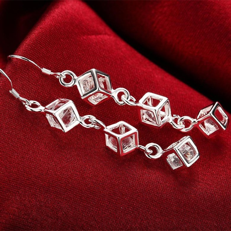 Wholesale Trendy Silver Geometric CZ Dangle Earring hot sale sparking cubic Elegant Long for Women Ear delicate cute Earings TGSPDE257 3