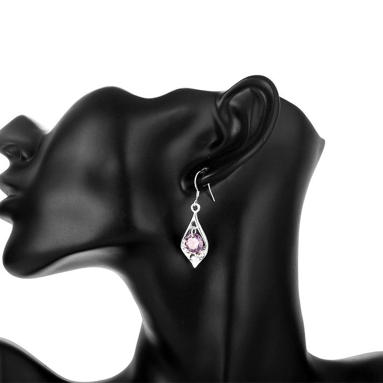 Wholesale Romantic Silver water drop CZ Dangle Earring Fashion Jewelry High Quality Crystal Zircon purple Hot Selling Earrings TGSPDE258 0