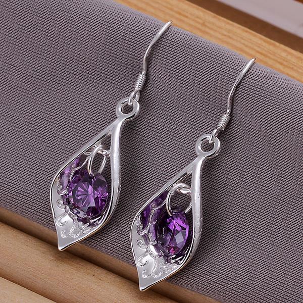 Wholesale Romantic Silver water drop CZ Dangle Earring Fashion Jewelry High Quality Crystal Zircon purple Hot Selling Earrings TGSPDE258 1