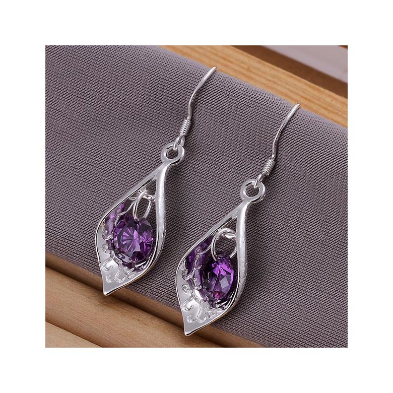 Wholesale Romantic Silver water drop CZ Dangle Earring Fashion Jewelry High Quality Crystal Zircon purple Hot Selling Earrings TGSPDE258 1