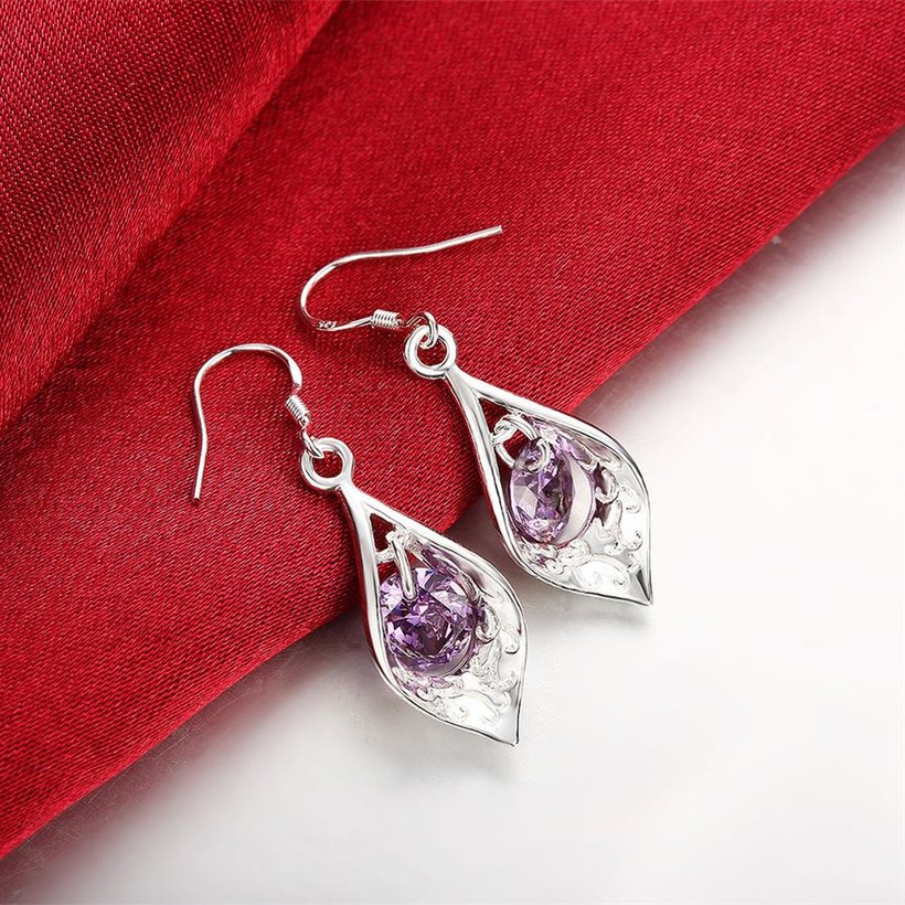 Wholesale Romantic Silver water drop CZ Dangle Earring Fashion Jewelry High Quality Crystal Zircon purple Hot Selling Earrings TGSPDE258 3