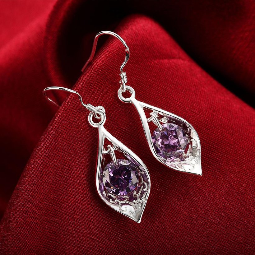 Wholesale Romantic Silver water drop CZ Dangle Earring Fashion Jewelry High Quality Crystal Zircon purple Hot Selling Earrings TGSPDE258 4