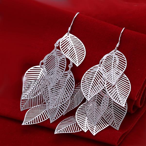 Wholesale Fashion jewelry China silver color earring High Quality for Woman Retro Hollow Maple Leaf Exaggerated Long Tassel jewelry  TGSPDE261 0