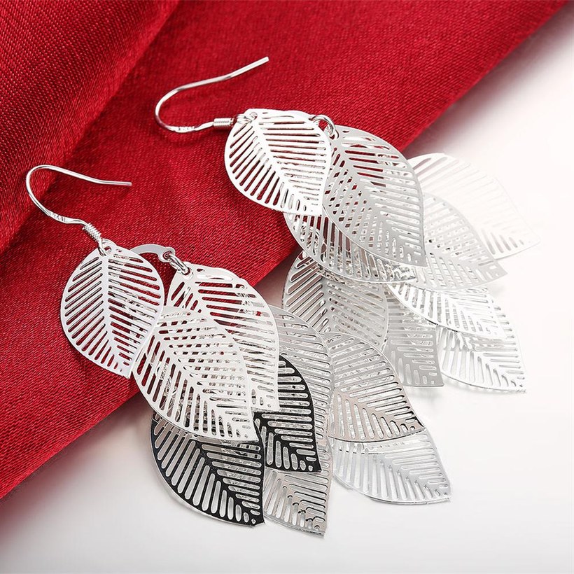 Wholesale Fashion jewelry China silver color earring High Quality for Woman Retro Hollow Maple Leaf Exaggerated Long Tassel jewelry  TGSPDE261 2