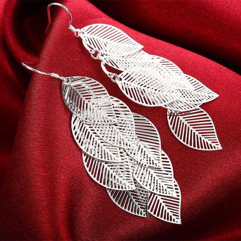 Wholesale Fashion jewelry China silver color earring High Quality for Woman Retro Hollow Maple Leaf Exaggerated Long Tassel jewelry  TGSPDE261 3
