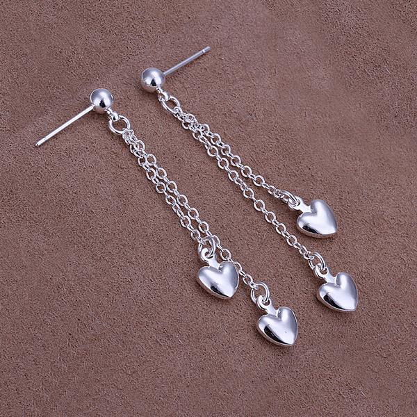 Wholesale Trendy Silver Heart Dangle Earring new woman Jewelry tassel heart wedding party earrings TGSPDE273 1