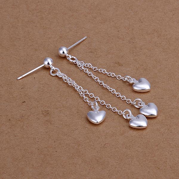 Wholesale Trendy Silver Heart Dangle Earring new woman Jewelry tassel heart wedding party earrings TGSPDE273 2