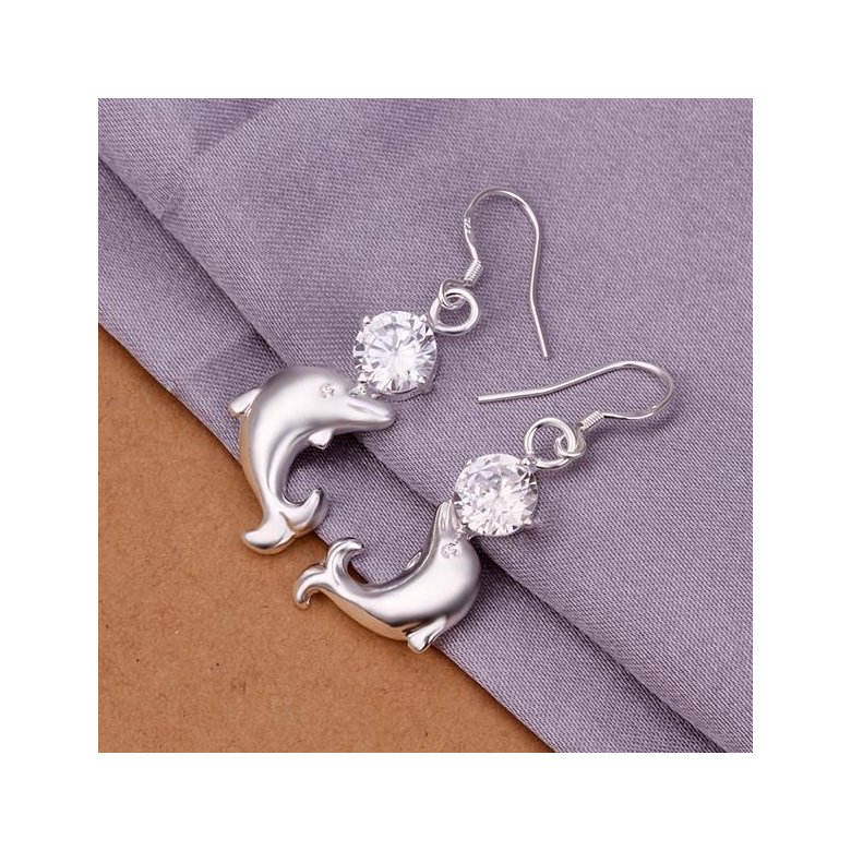 Wholesale Little Dolphin zircon dangle Earrings For Women  Silver Cute Little Animals Marine Organism Fine Jewelry Unique Earring TGSPDE289 0