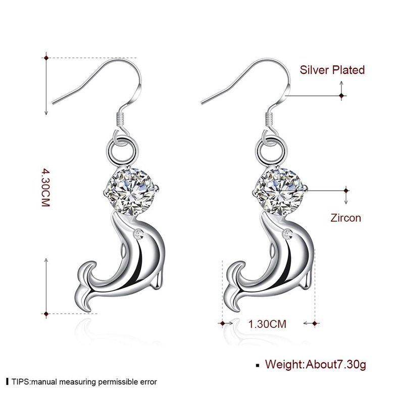 Wholesale Little Dolphin zircon dangle Earrings For Women  Silver Cute Little Animals Marine Organism Fine Jewelry Unique Earring TGSPDE289 1