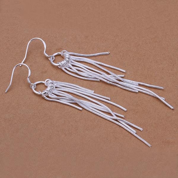 Wholesale New Silver Color Long Tassel Earrings for Women Bridal Drop Dangling Earrings Brincos Wedding Jewelry TGSPDE292 2