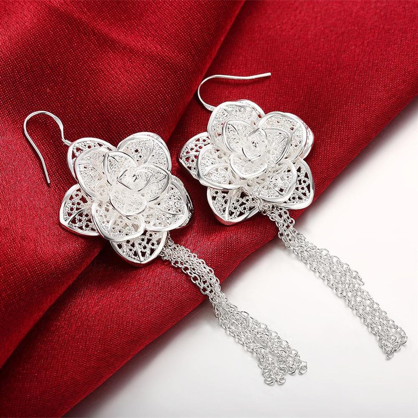 Wholesale Hot selling Earring silver color flower tassel fashion elegant charms earrings  for women lady girl wedding gift jewelry  TGSPDE294 1