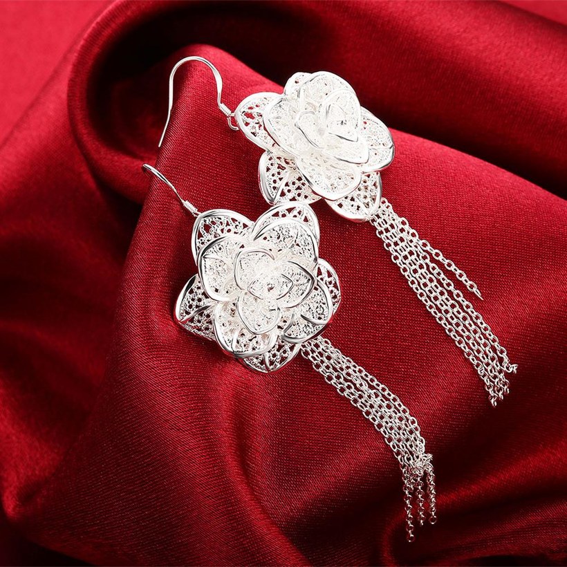Wholesale Hot selling Earring silver color flower tassel fashion elegant charms earrings  for women lady girl wedding gift jewelry  TGSPDE294 2