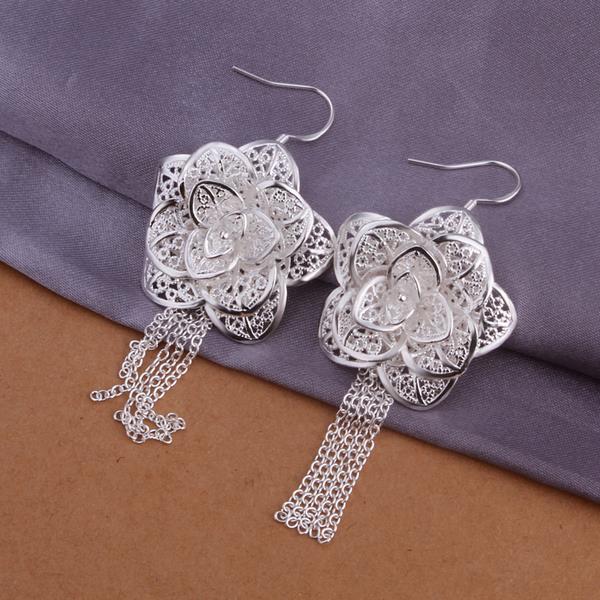 Wholesale Hot selling Earring silver color flower tassel fashion elegant charms earrings  for women lady girl wedding gift jewelry  TGSPDE294 3
