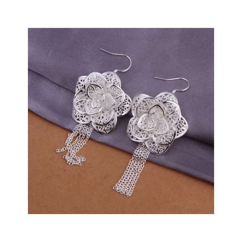 Wholesale Hot selling Earring silver color flower tassel fashion elegant charms earrings  for women lady girl wedding gift jewelry  TGSPDE294 3