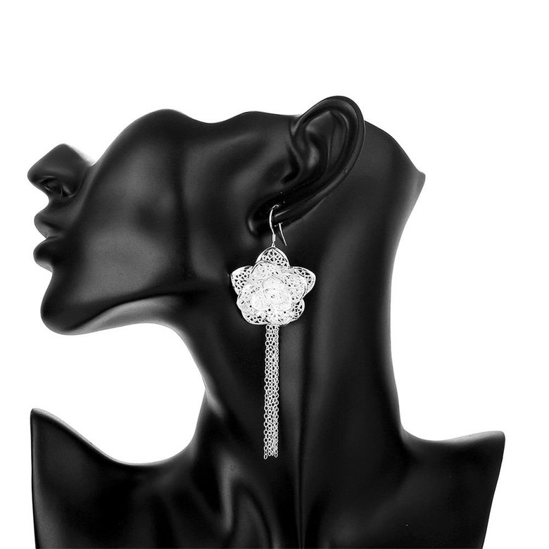 Wholesale Hot selling Earring silver color flower tassel fashion elegant charms earrings  for women lady girl wedding gift jewelry  TGSPDE294 4
