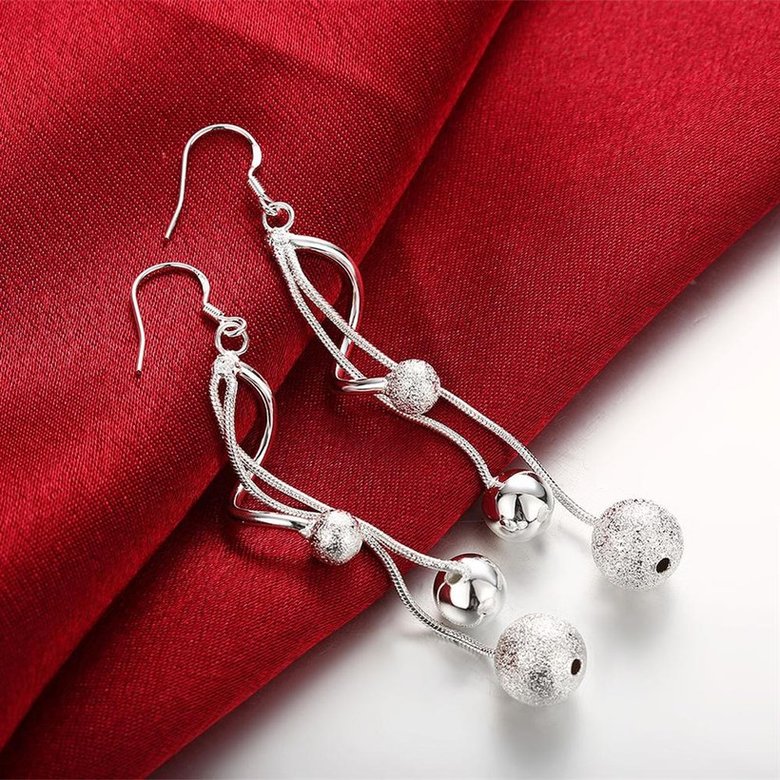 Wholesale Romantic Silver Ball Dangle Earring For Women Twist Sanding Smooth Balls Long Snake Chains Hanging Drop Earring Wedding Jewelry TGSPDE295 0
