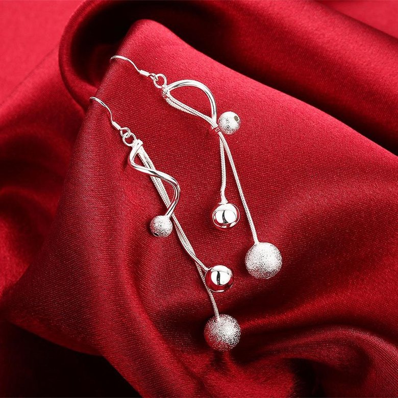 Wholesale Romantic Silver Ball Dangle Earring For Women Twist Sanding Smooth Balls Long Snake Chains Hanging Drop Earring Wedding Jewelry TGSPDE295 1
