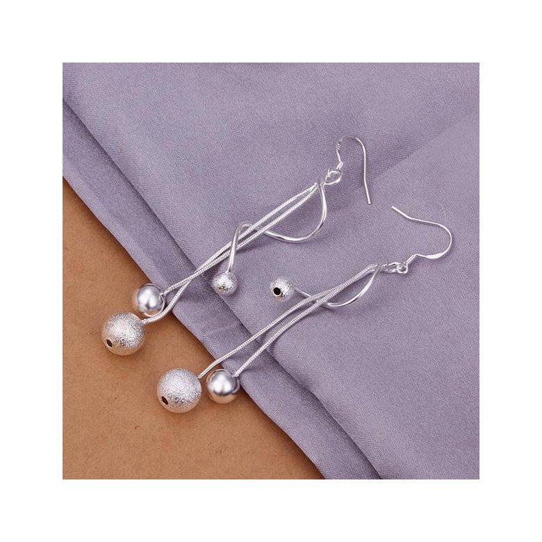 Wholesale Romantic Silver Ball Dangle Earring For Women Twist Sanding Smooth Balls Long Snake Chains Hanging Drop Earring Wedding Jewelry TGSPDE295 3