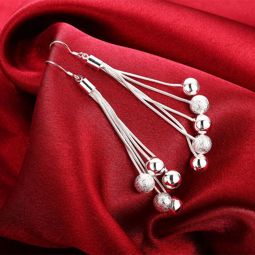 Wholesale Romantic silver female models long paragraph five beads earrings retro fashion lovely wild super flash jewelry TGSPDE296 3