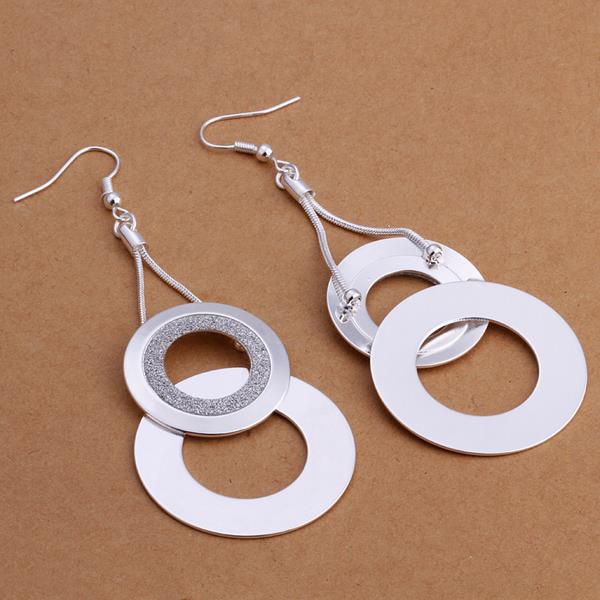 Wholesale Classic Silver Round Dangle Earring two Circle Long Vintage Tassel Dangle Earrings For Women Wedding Party Jewelry Gift TGSPDE312 1